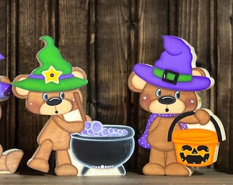 Halloween Bears - Hand Painted Tiered Tray Decor - Fall - Tole Painting - Wood