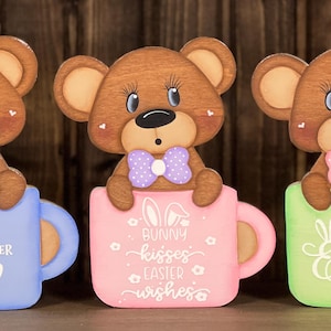 Bear in a Mug - Hand Painted Tiered Tray Decor - Tole Painting - Wood