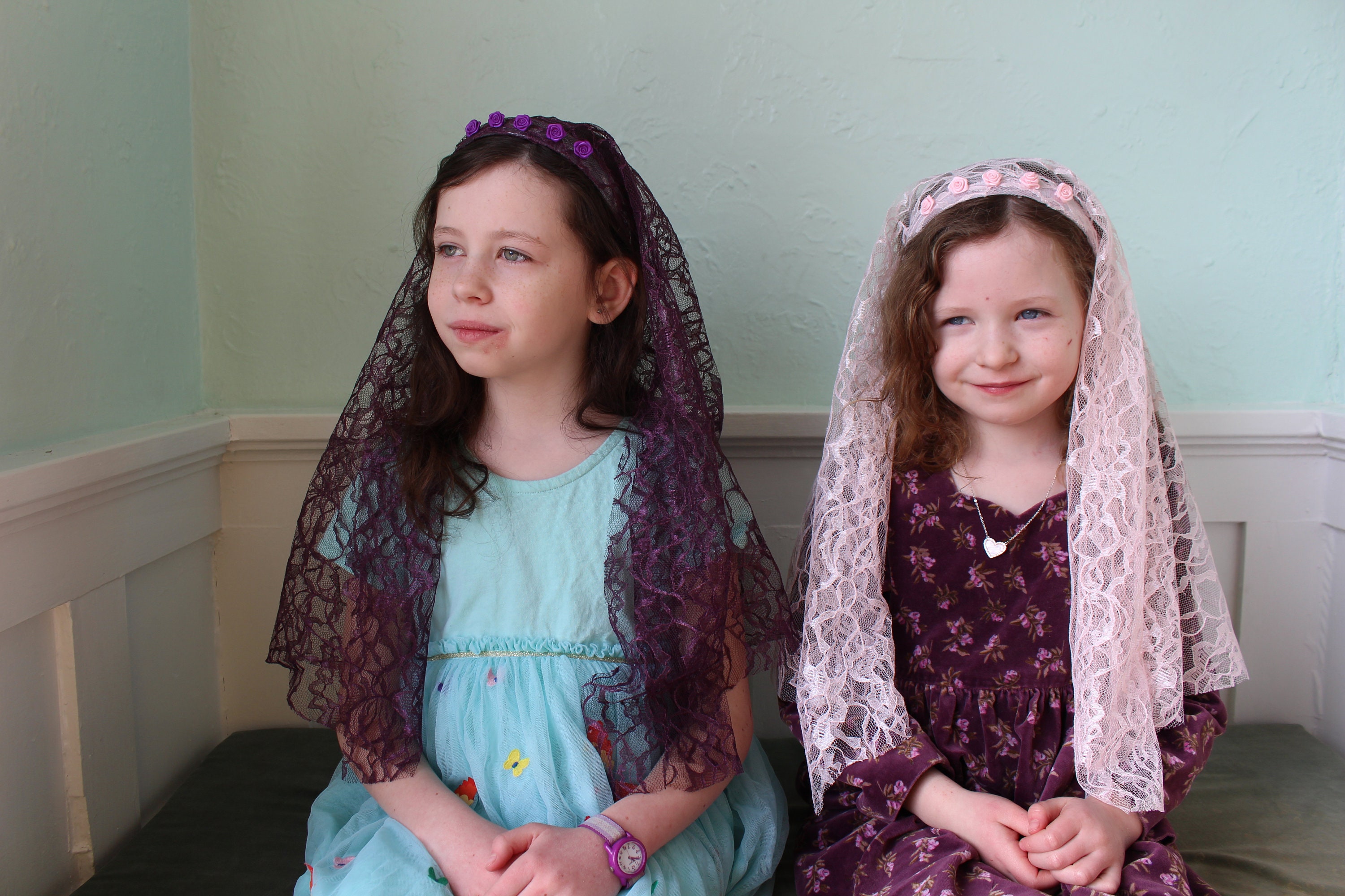 Long length Girls Lace Headband Veil - Catholic Mantilla