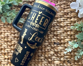 Custom Cheer Mom Tumbler - 40oz Tumbler with Handle & Straw | Personalized Gifts | Personalized Tumbler