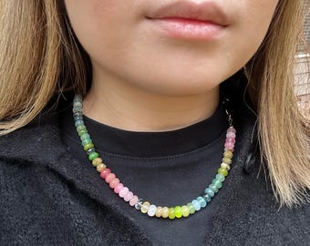 Gold Ombre Layer Rainbow Gemstone Necklace 17 inches Bohemian Chic Necklace - Peaceful Fall