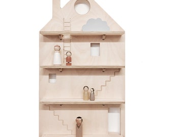 Play House Wall Shelf - House Shaped Shelf - Wooden House Shelf - Kids Room Decoration - Wooden Hanging Shelf - Doll House