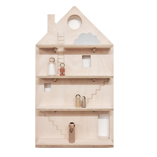 Play House Wall Shelf - House Shaped Shelf - Wooden House Shelf - Kids Room Decoration - Wooden Hanging Shelf - Doll House