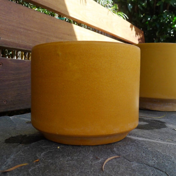 Sold on hold for jinx dog Mid Century Modern Mustard Gainey Laverne, Architectural Pottery Planter, size C-6.