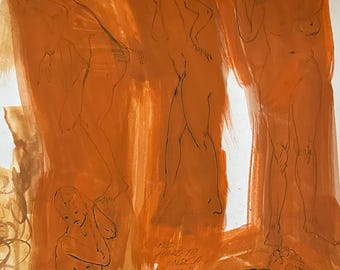David M. Starrett, figurative mixed media Painting, Mid Century Modern Art