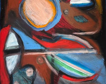 Judith Turner Kunda, born 1933. Mixed media painting, Mid Century Modern Artist