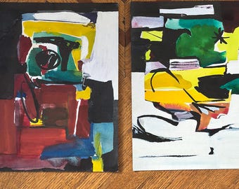 Pair of Nancy Hodgson Moeller, Original Mid Century modern Paintings on paper