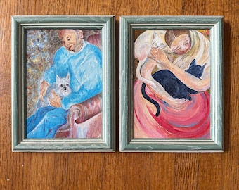 Original pair of small paintings by Midori Pierce b. 1930, Mid Century