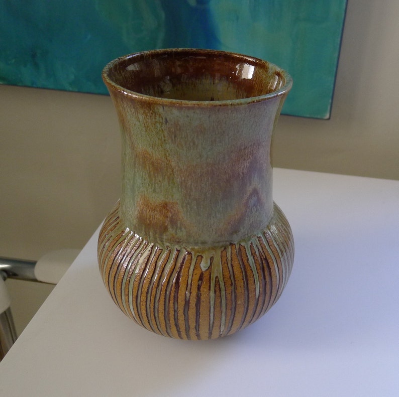 Mid Century Modern Art Pottery Vase signed Sgraffito Design Etsy