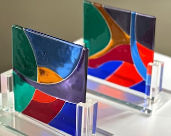 Fused Glass Sculptures in a Lucite Frame by Xochi