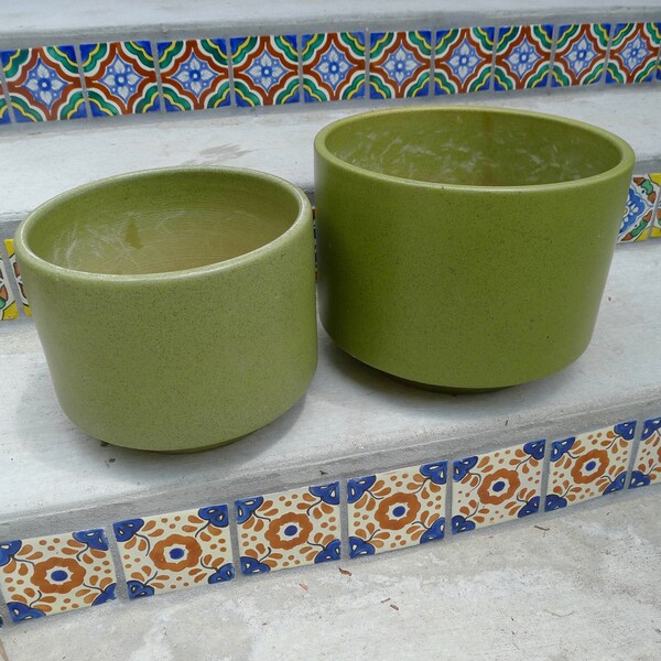 Gainey C-12 and C-10 Avocado Green Planters, Mid Century Modern, Vintage, Architectural Pottery