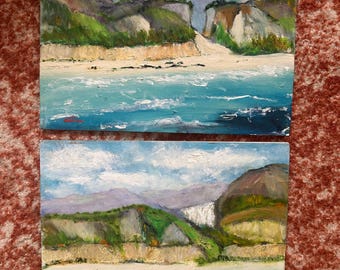 Pair of California Seascapes signed Gar. Plein Air Landscapes of the California Coastline