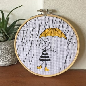 Girl in the Rain Cross Stitch Kit