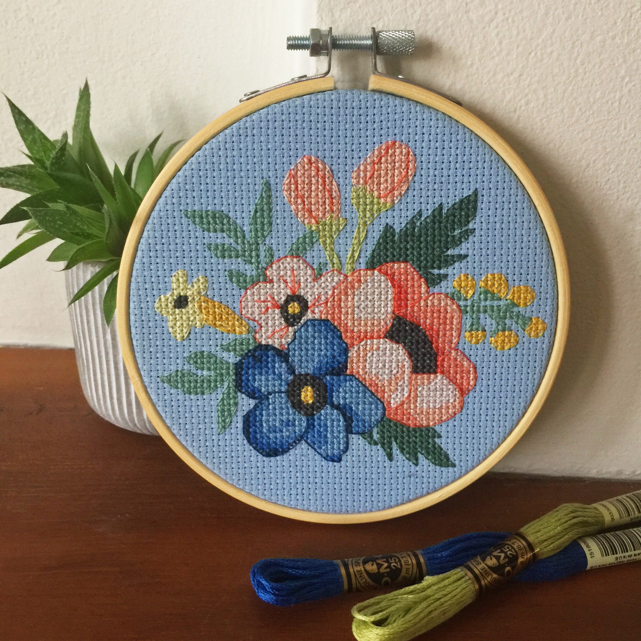 Floral on Blue Ground Cross Stitch Kit - Etsy India