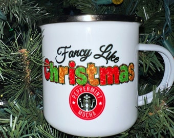 Fancy Like Christmas Peppermint Mocha Enamel Camping Mug | Christmas Ceramic Mug | Gift | Coffee Lover