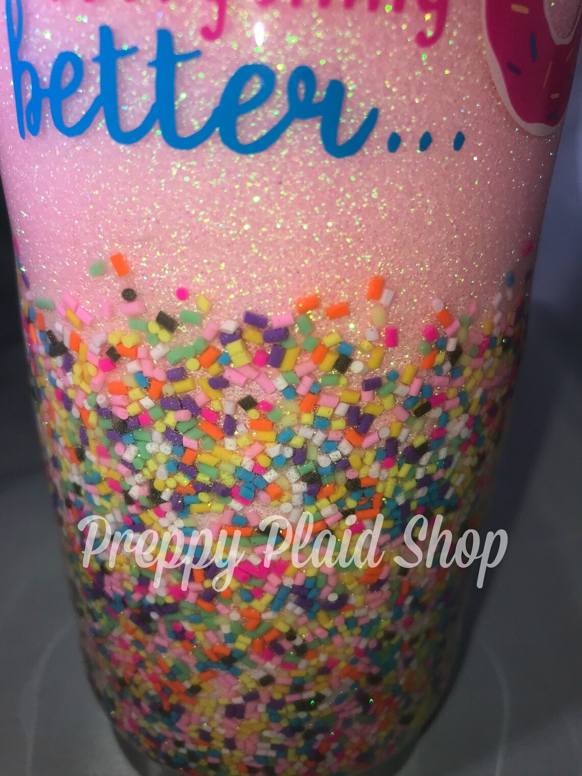 Donut Pink / Sprinkles Glitter Tumbler 'Sprinkles make Etsy Donut Pink / Sprinkles Glitter Tumbler 'Sprinkles make Etsy