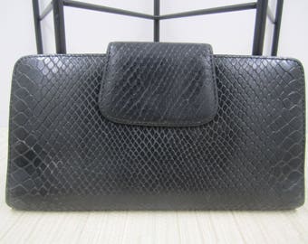 Danier portefeuille de voyage croco noir style cuir véritable