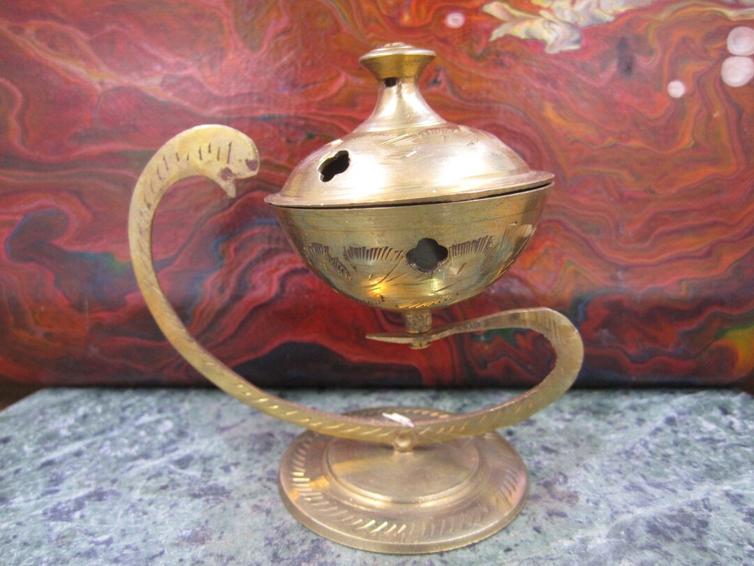 Etched Brass Vintage Incense Holder With Handle Etsy