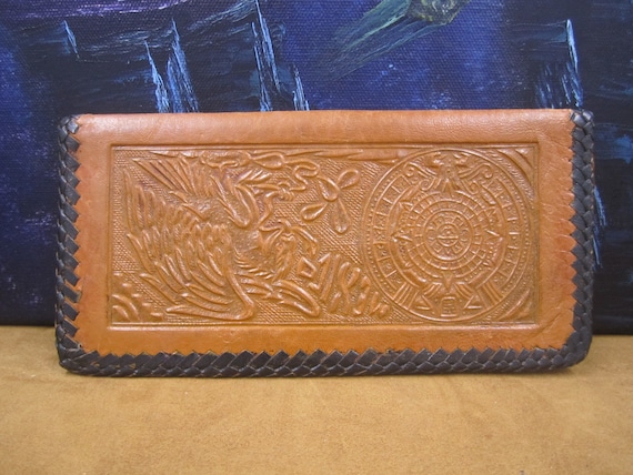 70's Mayan tooled cognac colour tooled leather wa