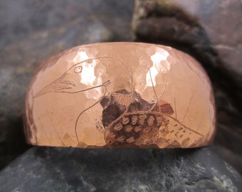 Hammered copper cuff/bangle with beautiful etching of a duck