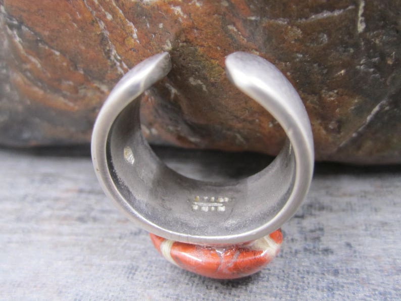 Unisex red agate matte silver adjustable ring