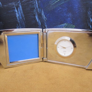 Foldable Silver Metal Sturdy Photo Frame & Clock