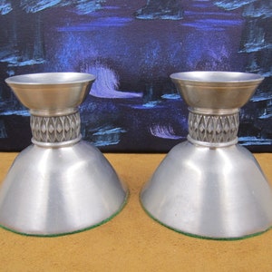 Mid Century pair of pewter candle holders by &quot;Mastad&quot;