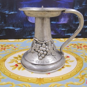 Antique SKS Zinn German Pewter Candle holder with a hand wrought