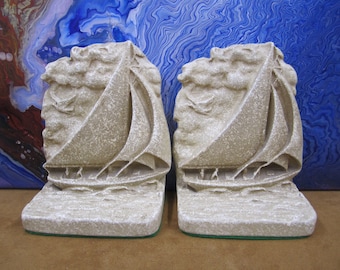 Pair of Sculpted  Sailiboat Book Ends