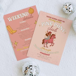Bachelorette Pink Pony Club Editable Invite – Cowgirl Disco Theme – Corjl Template – 90s Bachelorette Party Retro