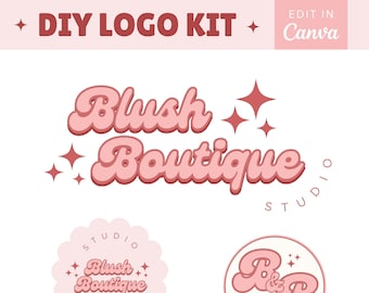 Editable DIY Logo Kit Design Canva Template Retro Pastel Colorful Logo