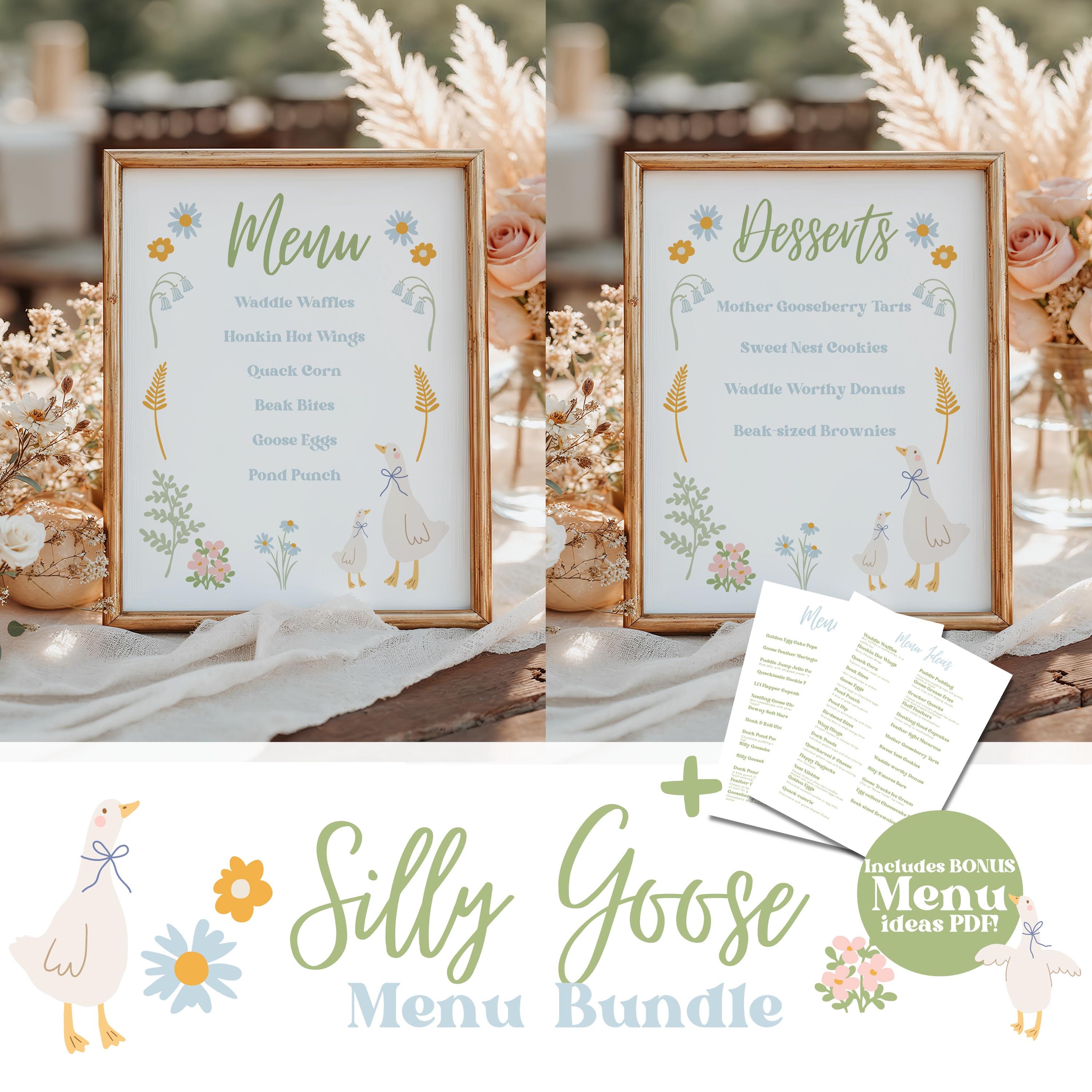 EDITABLE A Silly Goose Baby Shower Menu & Dessert Menu Bundle Includes Menu Food Ideas PDF Editable Template Digital Download