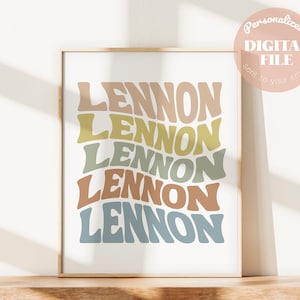Retro Boho afdrukbare babynaam print DIY kinderkamer decor 70&#39;s jongen naam bloesem aangepaste gepersonaliseerde gift