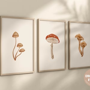 Set di 3 funghi coordinati Boho stampabile nome bambino stampa fai da te Nursery Decor semplice floreale personalizzato regalo personalizzato