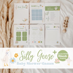 EDITABLE A Silly Goose Baby Shower Games Includes 6 + 2 Blank Cute Playful Whimsical Editable Template Digital Download