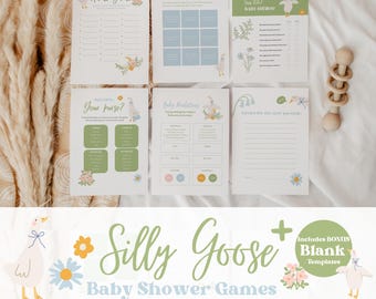 EDITABLE A Silly Goose Baby Shower Games Includes 6 + 2 Blank Cute Playful Whimsical Editable Template Digital Download