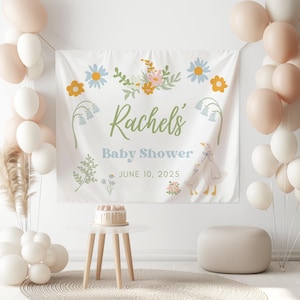 Decoración para baby shower de Silly Goose, tapiz para colgar en la pared, fondo fotográfico, centro de mesa para fiesta, tema azul, rosa, género neutro, divertido
