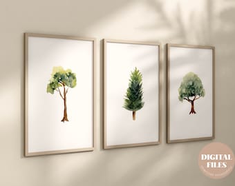 Watercolor Tree Print Set, Woodland Nursery Decor (Digital Download)