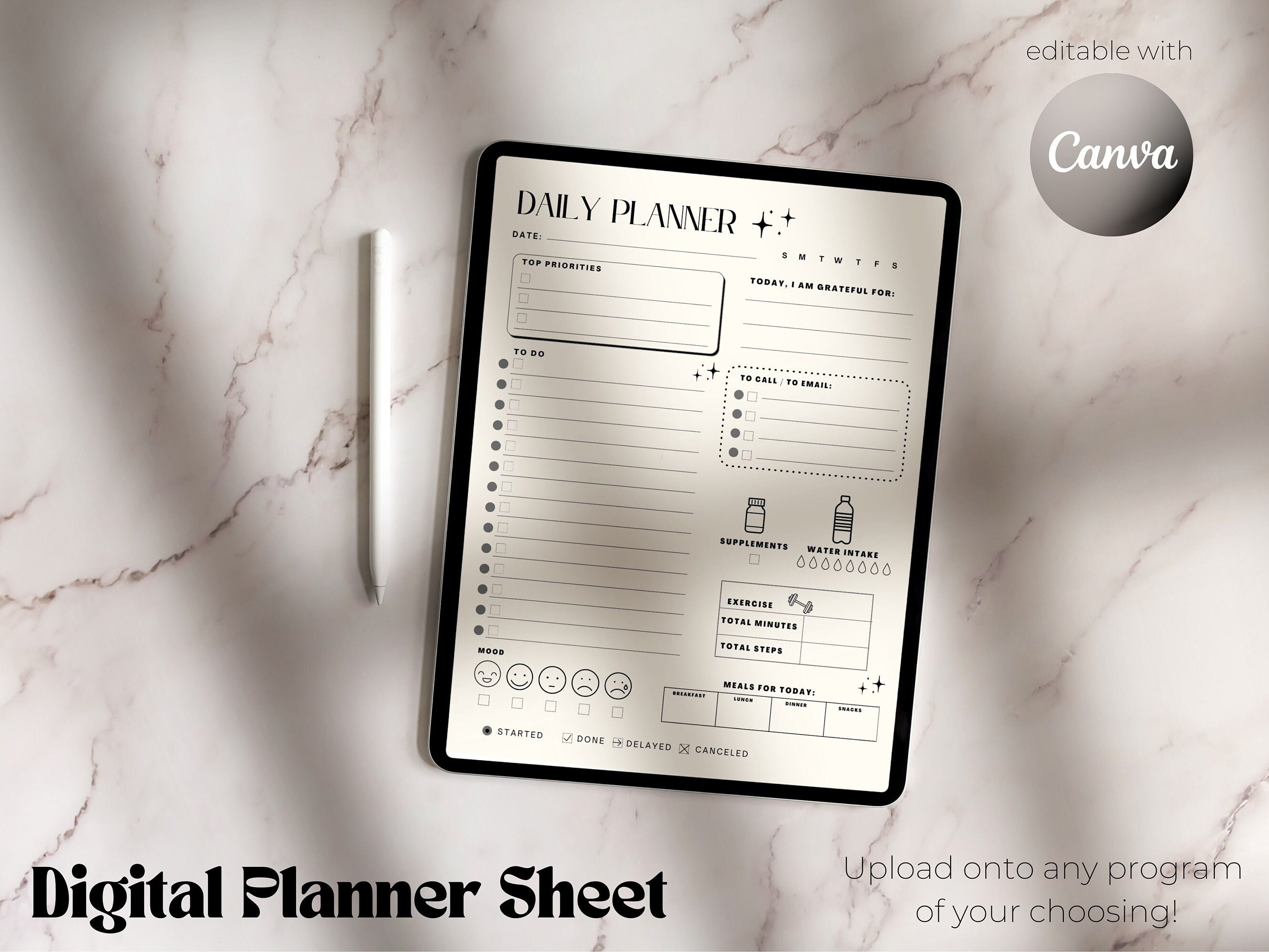 One page daily planner sheet for goodnotes printable daily etsy