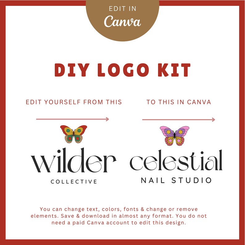 Editable DIY Logo Kit Design Canva Template Boho Eclectic Hippie Logo ...