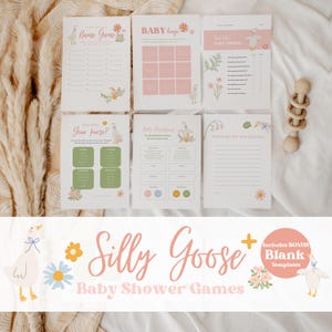 EDITABLE A Silly Goose Baby Shower Games Includes 6 + 2 Blank Cute Playful Whimsical Editable Template Digital Download