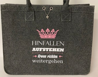 Filztasche "Krone richten" Filzshopper, Spruch, Einkaufen, Tasche, Filztasche, Geschenk