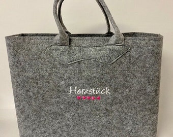 Filztasche  "Herzstück" Filzshopper, Tasche, Umhängen, Shopper, Einkaufen, Umhängetasche, Filz, Felt, bestickt