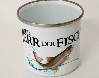 Enamel Cup "The Lord of Fish" Stainless Steel Cup, Tin Cup, Coffee, Tea, Cocoa, Mug, Cup, Gift, Camping, Outdoor, Camping, Camping, Fishing