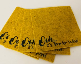 Felt Coasters "Ooh... its Time for Wine", 4 pcs. set, curry, coasters, table, wine glass, decoration, guests, wine lovers, wine