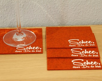 Felt Coasters "Shee that you are do", óxido, posavasos, mesa, copa de vino, decoración, invitados, amantes del vino, vino