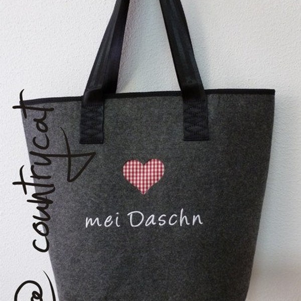 Felt shopper "mei Daschn" white/with caroheart, felt shopper, bag, capes, shopping, shoulder bag, felt, felt, embroidered