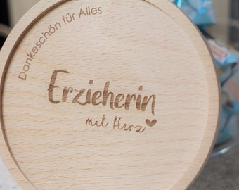 Keksdose "Erzieherin mit Herz", Glas für Süssigkeiten, Geschenk für Erzieher/in, MIT HERZ in versch. Größen