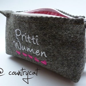 Kosmetiktasche "Pritti Wumen", anthrazit, Felt, Accessory, Tasche, Filz, Geschenk, handgemacht