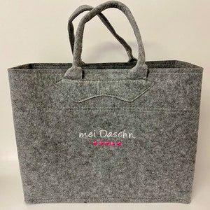 Filztasche  "mei Daschn" hellgrau, Filzshopper, Tasche, Shopper, Umhängen, Einkaufen, Umhängetasche, Filz, Felt, bestickt